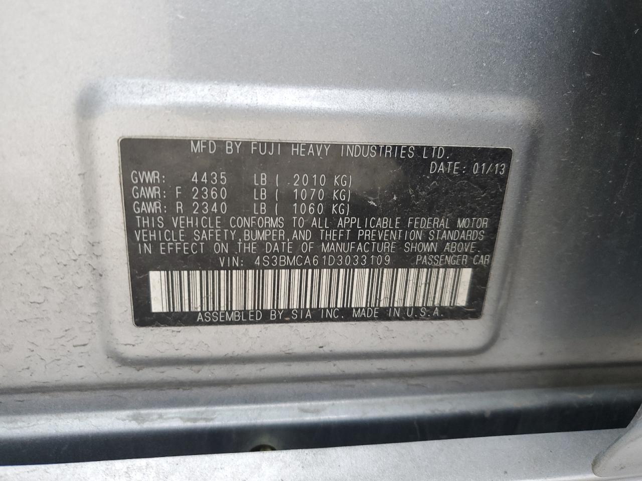 4S3BMCA61D3033109 2013 Subaru Legacy 2.5I