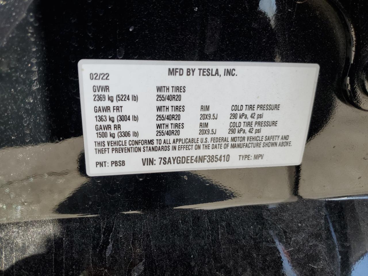 7SAYGDEE4NF385410 2022 Tesla Model Y