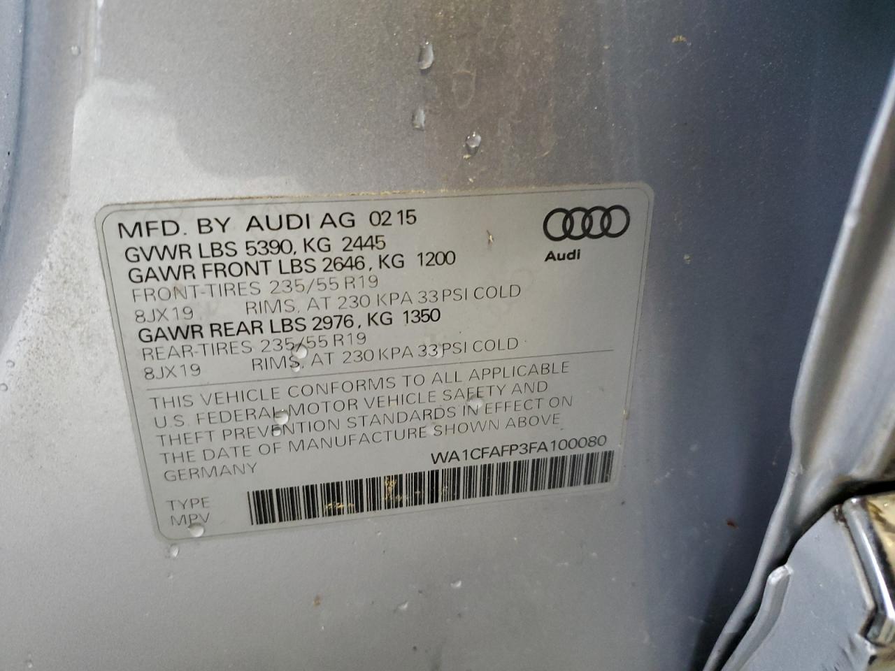 2015 Audi Q5 Premium vin: WA1CFAFP3FA100080