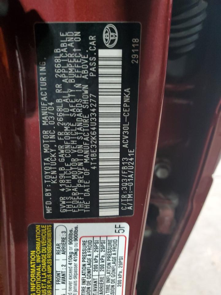 4T1BE32K64U334277 2004 Toyota Camry Le