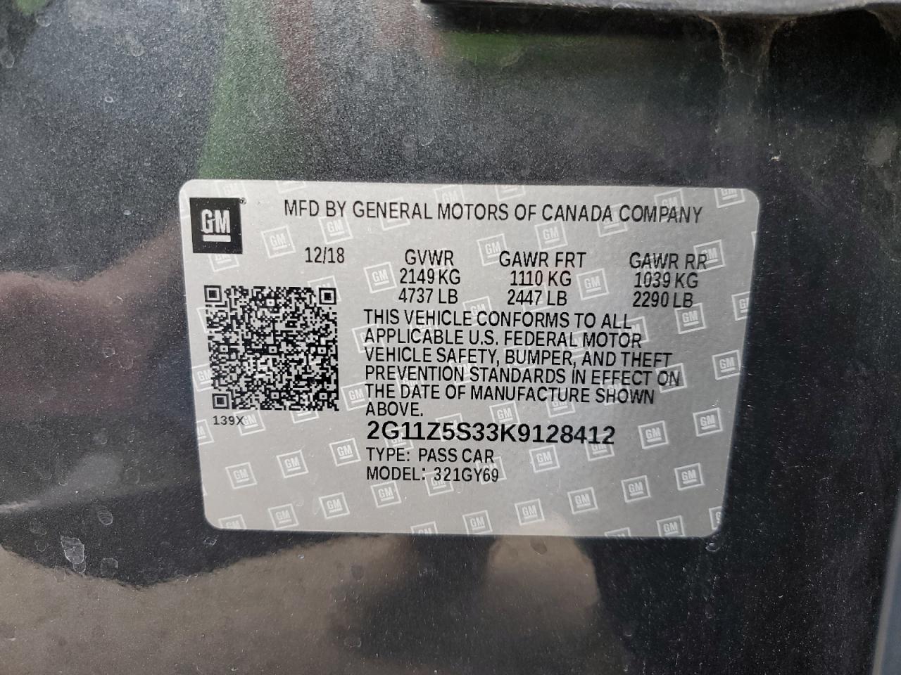 2G11Z5S33K9128412 2019 Chevrolet Impala Lt