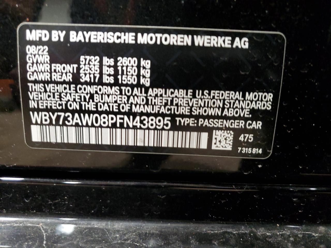 2023 BMW I4 Edrive40 vin: WBY73AW08PFN43895