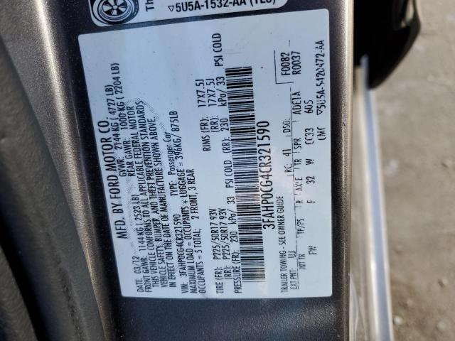 2012 Ford Fusion Sel VIN: 3FAHP0CG4CR321590 Lot: 49022874