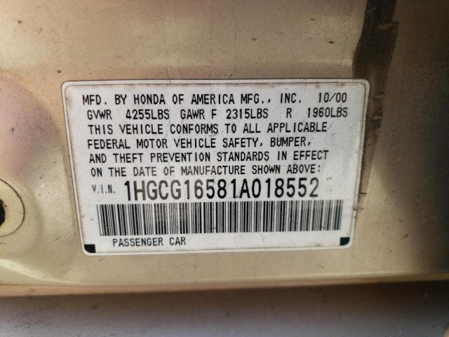2001 Honda Accord Ex VIN: 1HGCG16581A018552 Lot: 46374744