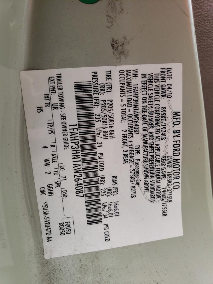 1FAHP3HN1AW264087 2010 Ford Focus Sel