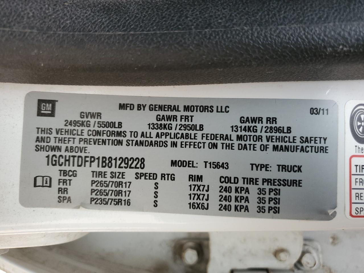 1GCHTDFP1B8129228 2011 Chevrolet Colorado Lt