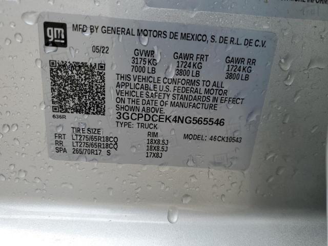 2022 CHEVROLET SILVERADO - 3GCPDCEK4NG565546