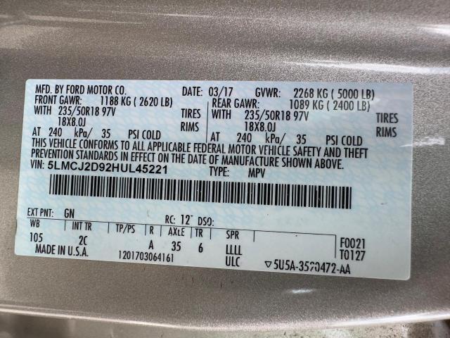 2017 LINCOLN MKC SELECT 5LMCJ2D92HUL45221