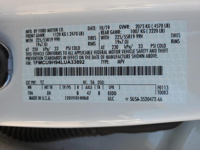 2020 FORD ESCAPE SEL - 1FMCU9H94LUA33892