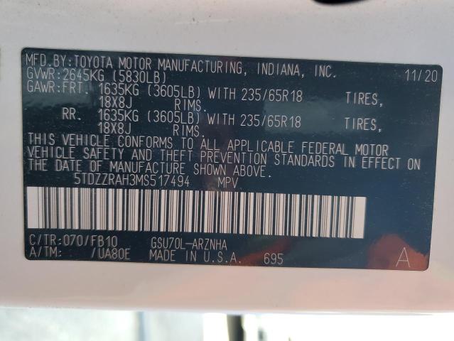 2021 TOYOTA HIGHLANDER - 5TDZZRAH3MS517494