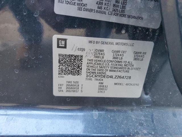 2020 CHEVROLET SILVERADO - 1GCRYDED4LZ264728