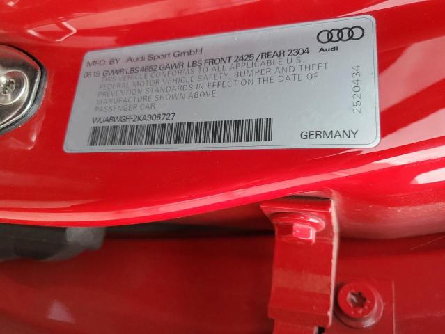 2019 AUDI RS3 WUABWGFF2KA906727