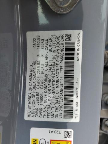 2022 HONDA CIVIC SPOR - 2HGFE2F5XNH587113