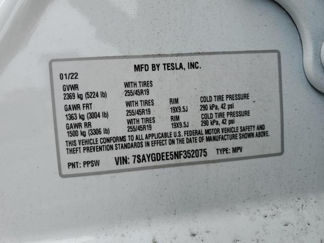 2022 TESLA MODEL Y - 7SAYGDEE5NF352075