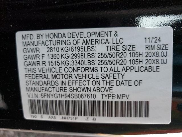 2025 HONDA PILOT BLAC 5FNYG1H94SB087610