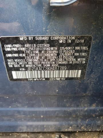 2019 SUBARU FORESTER JF2SKACC8KH487789