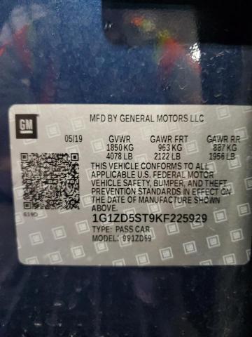 2019 CHEVROLET MALIBU LT - 1G1ZD5ST9KF225929