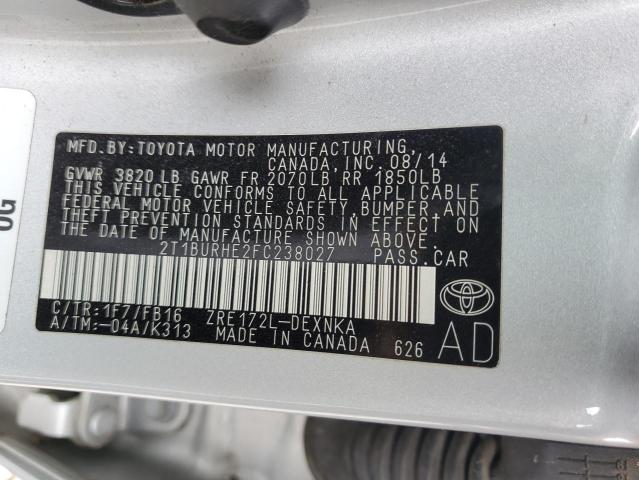 2015 TOYOTA COROLLA L - 2T1BURHE2FC238027