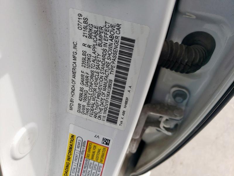 2019 HONDA ACCORD LX - 1HGCV1F11KA138939