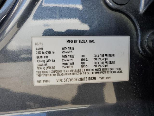 2021 TESLA MODEL Y - 5YJYGDEE3MF210139
