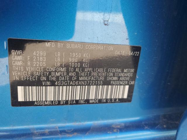 2022 SUBARU IMPREZA PR 4S3GTAD6XN3722155