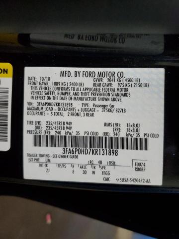 2019 FORD FUSION SE - 3FA6P0HD7KR131898