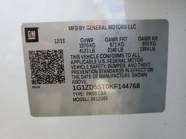 2019 CHEVROLET MALIBU LT - 1G1ZD5ST0KF144768