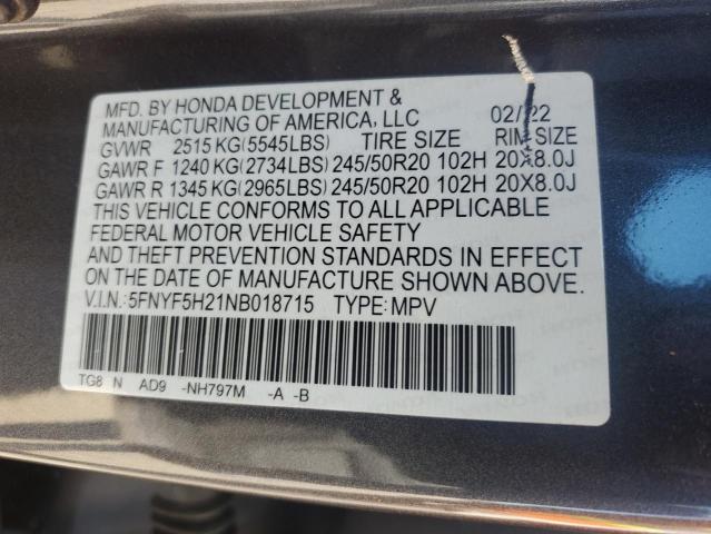 2022 HONDA PILOT SE 5FNYF5H21NB018715