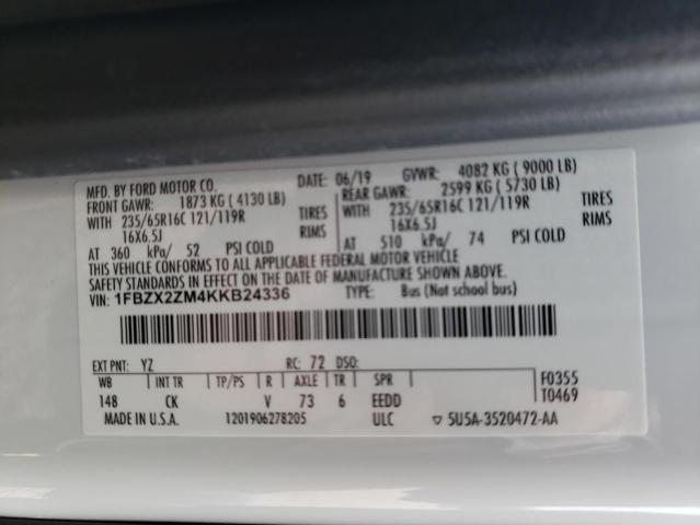 2019 FORD TRANSIT T- - 1FBZX2ZM4KKB24336