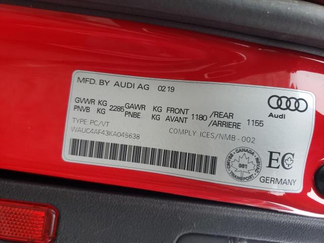 2019 AUDI S4 PRESTIG WAUC4AF43KA045638
