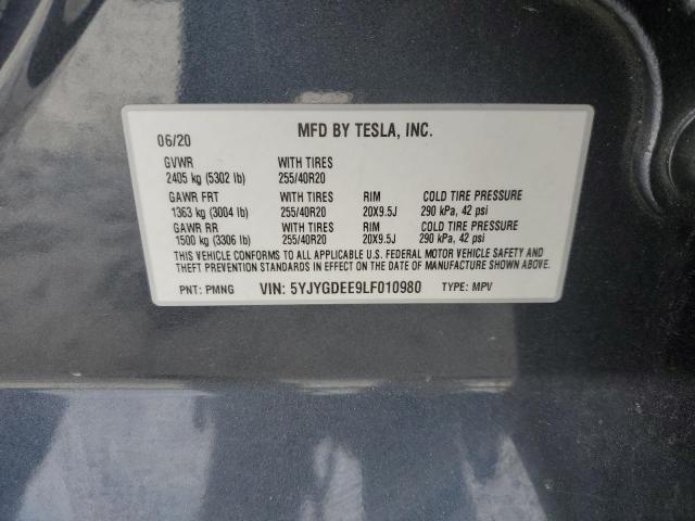 2020 TESLA MODEL Y 5YJYGDEE9LF010980