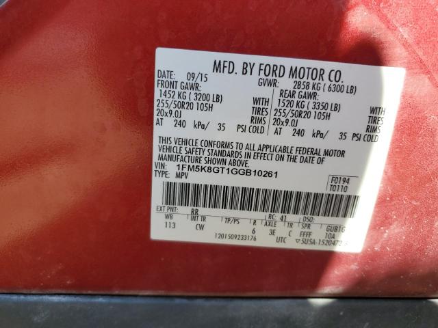 2016 FORD EXPLORER S - 1FM5K8GT1GGB10261