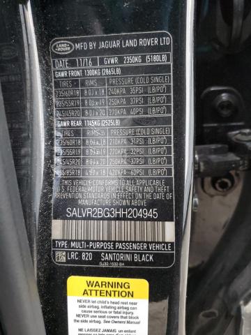 2017 LAND ROVER RANGE ROVE - SALVR2BG3HH204945