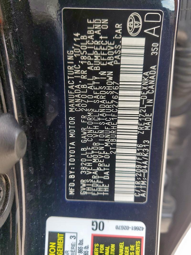 2015 TOYOTA COROLLA L - 2T1BURHE1FC276767