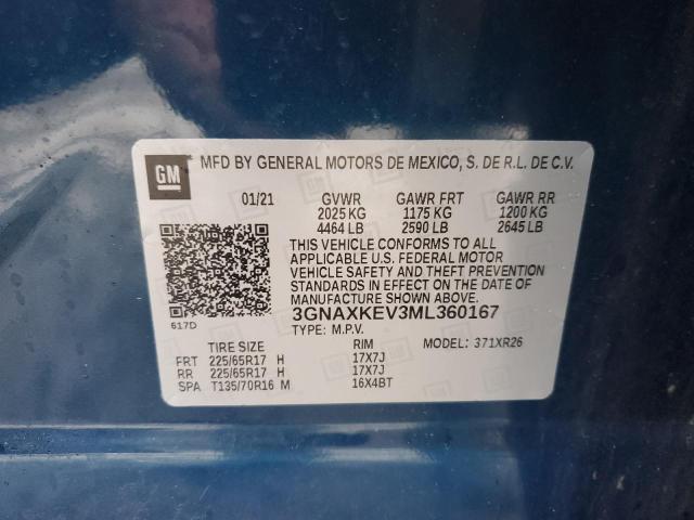 2021 CHEVROLET EQUINOX LT - 3GNAXKEV3ML360167