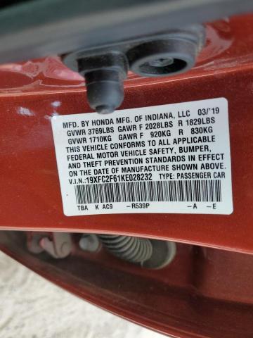 2019 HONDA CIVIC LX - 19XFC2F61KE028232