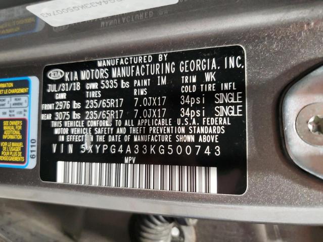 2019 KIA SORENTO L - 5XYPG4A33KG500743