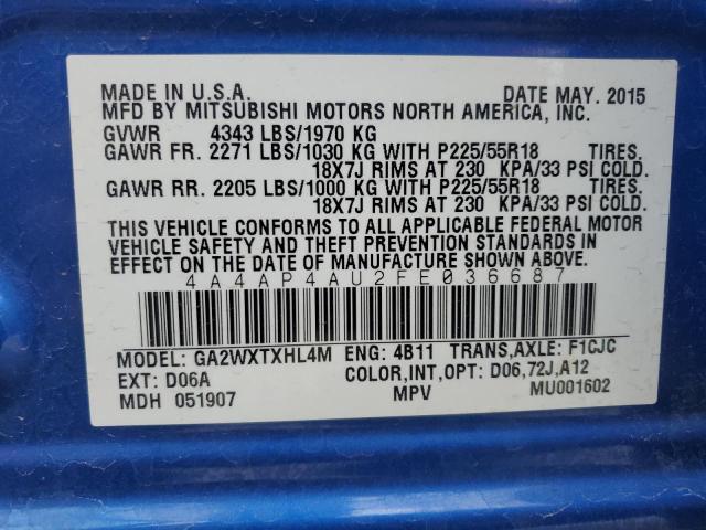 2015 MITSUBISHI OUTLANDER - 4A4AP4AU2FE036687