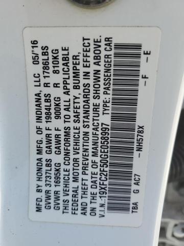2016 HONDA CIVIC LX 19XFC2F50GE058997