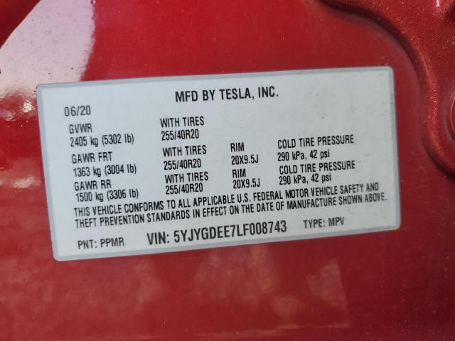 2020 TESLA MODEL Y - 5YJYGDEE7LF008743