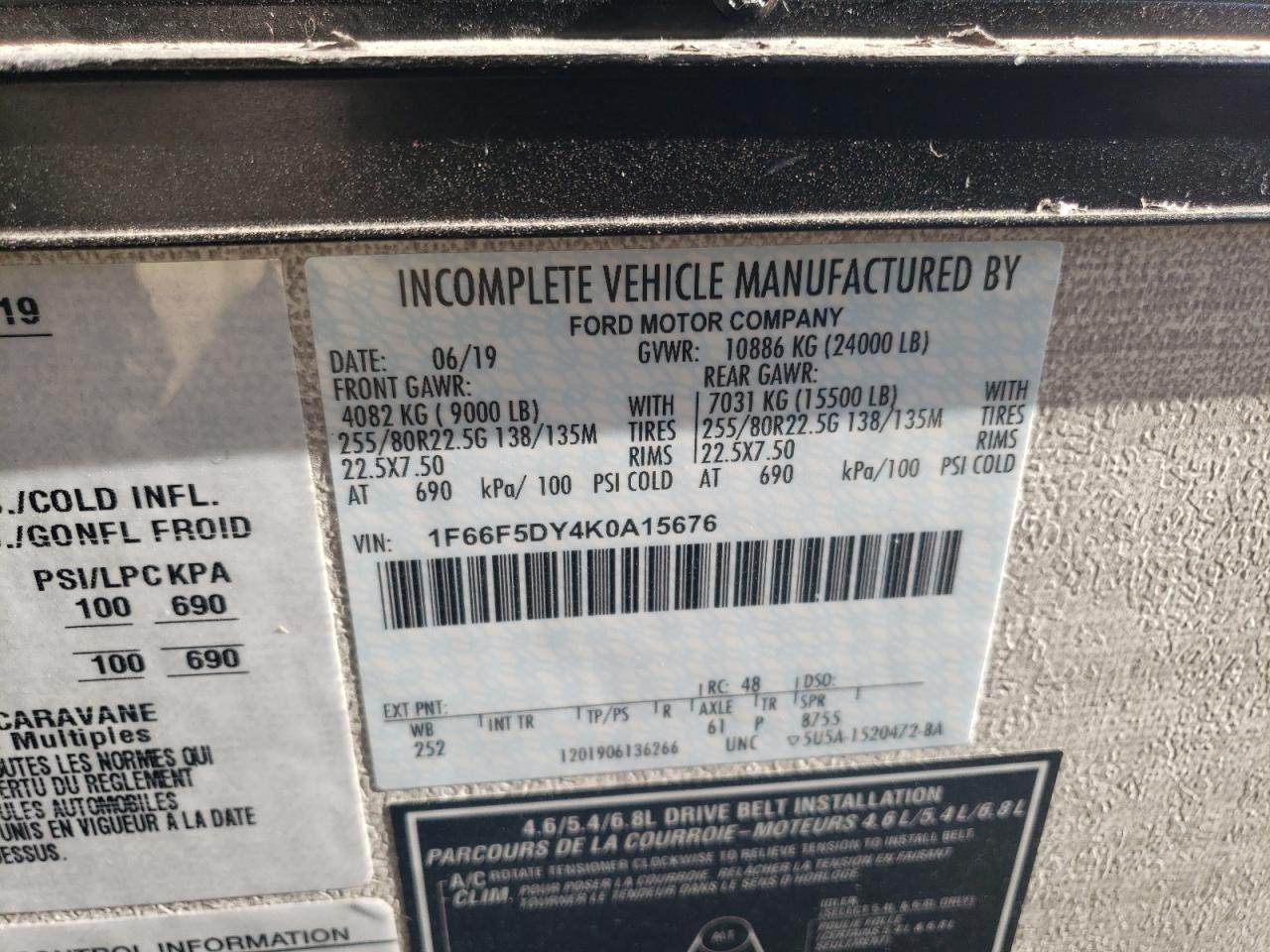 Lot #3265971520 2019 FORD F53