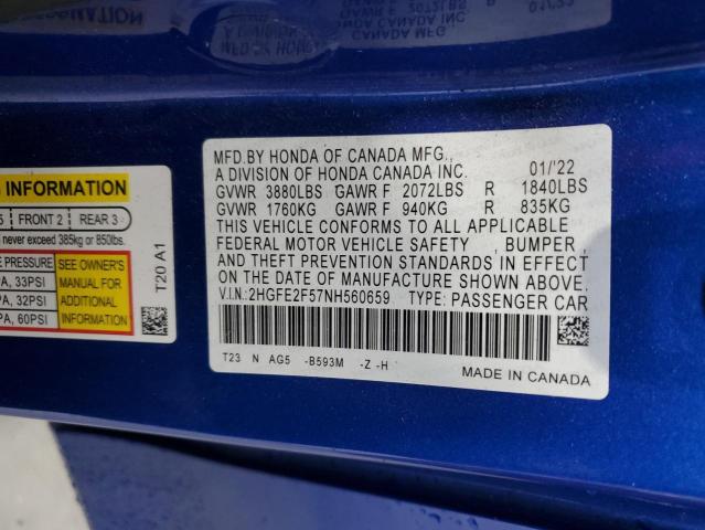 2022 HONDA CIVIC SPOR - 2HGFE2F57NH560659