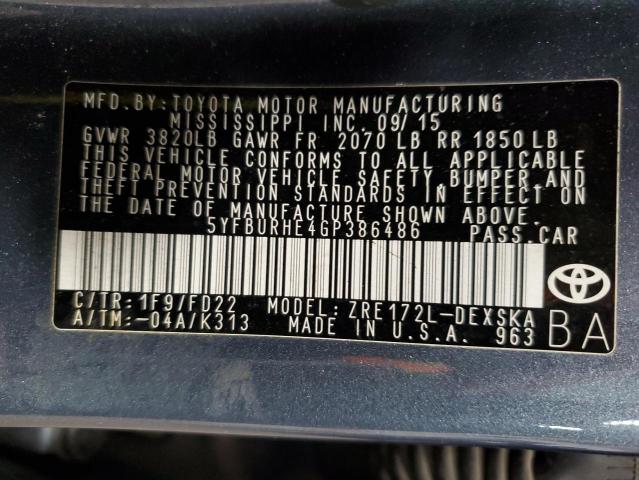 2016 TOYOTA COROLLA L - 5YFBURHE4GP386486