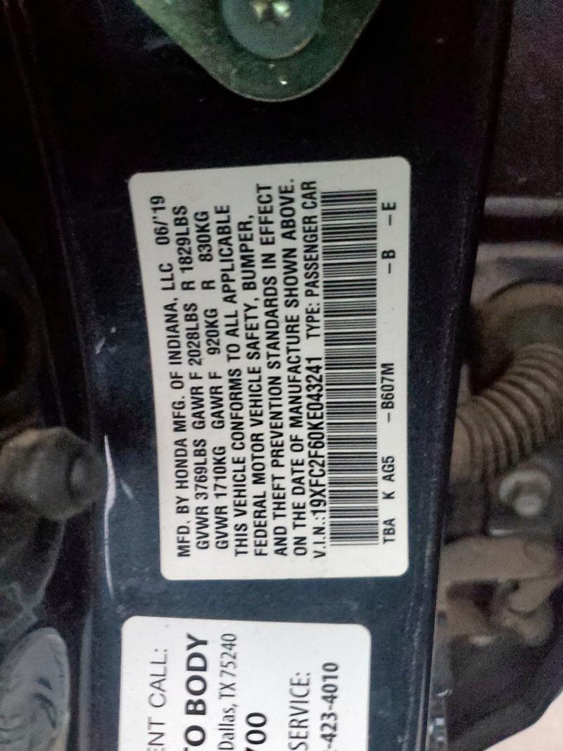2019 HONDA CIVIC LX - 19XFC2F60KE043241