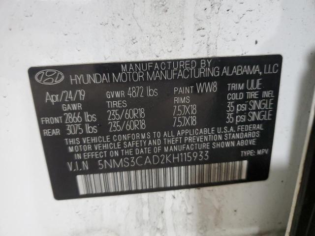 2019 HYUNDAI SANTA FE S - 5NMS3CAD2KH115933