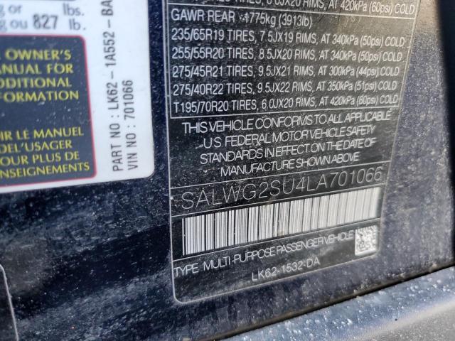 2020 LAND ROVER RANGE ROVE - SALWG2SU4LA701066