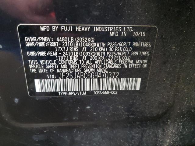 2016 SUBARU FORESTER 2 - JF2SJABC6GH470372