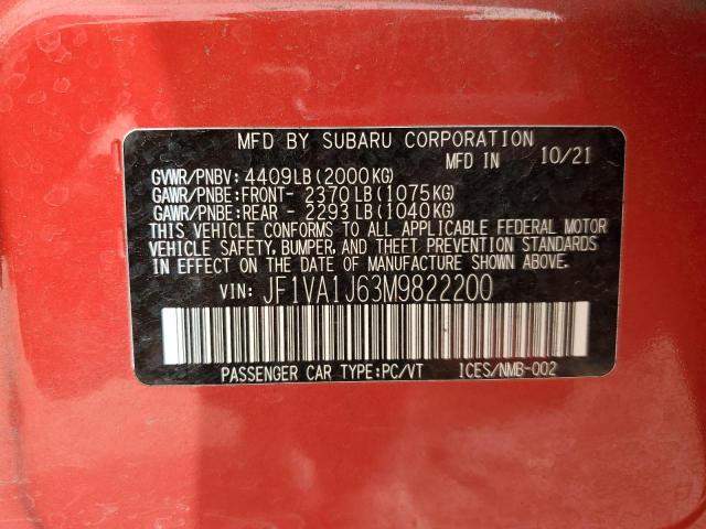 2021 SUBARU WRX LIMITE JF1VA1J63M9822200