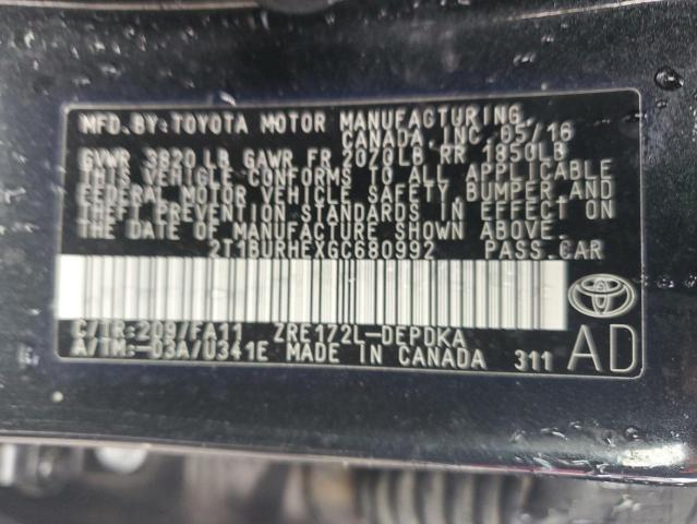 2016 TOYOTA COROLLA L - 2T1BURHEXGC680992