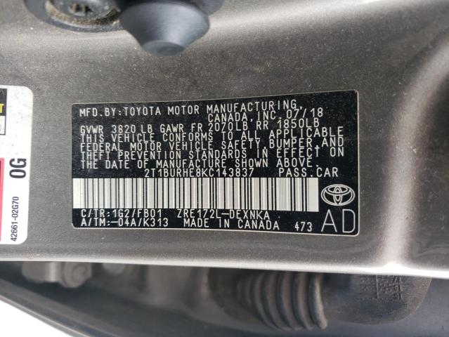 2019 TOYOTA COROLLA L - 2T1BURHE8KC143837
